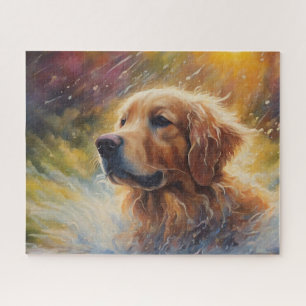 Happy Golden Retriever im Wasser Puzzle