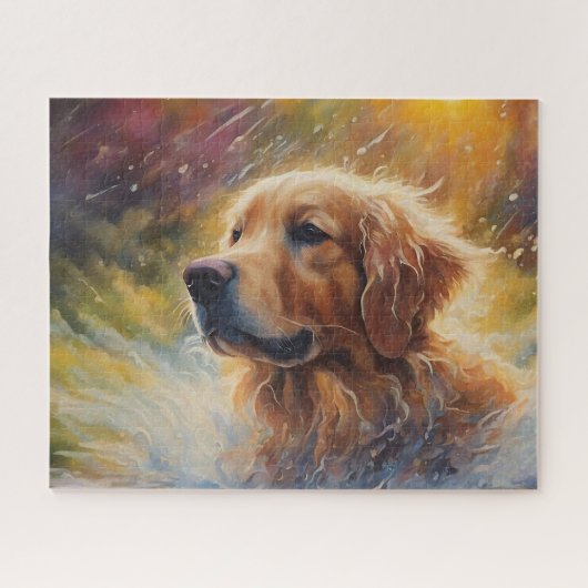 Happy Golden Retriever im Wasser Puzzle (Horizontal)