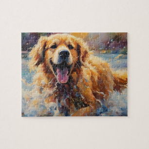 Happy Golden Retriever im Wasser Puzzle