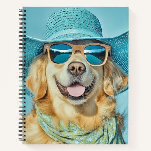 Happy Golden Retriever in Sunglasses and Hat  Notizblock