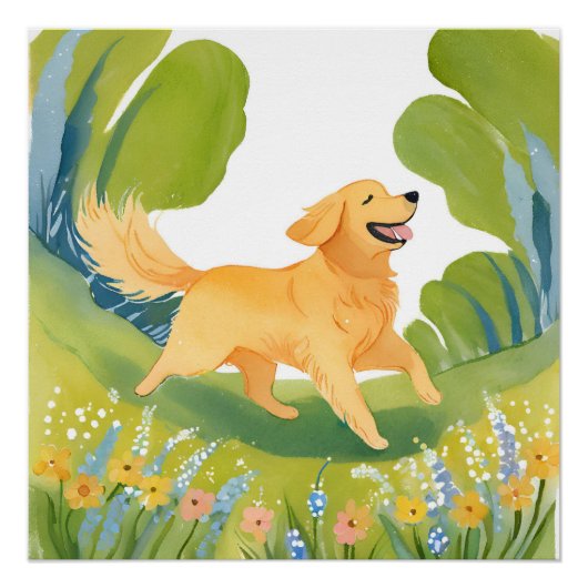 Happy Golden Retriever | Light Watercolor Painting Poster (Vorderseite)