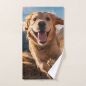 Happy Golden Retriever Running Badhandtuch Set (Handtuch)