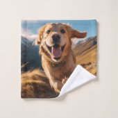 Happy Golden Retriever Running Badhandtuch Set (Waschlappen)