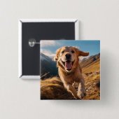 Happy Golden Retriever Running Button (Vorne & Hinten)