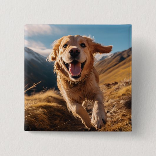 Happy Golden Retriever Running Button (Vorderseite)