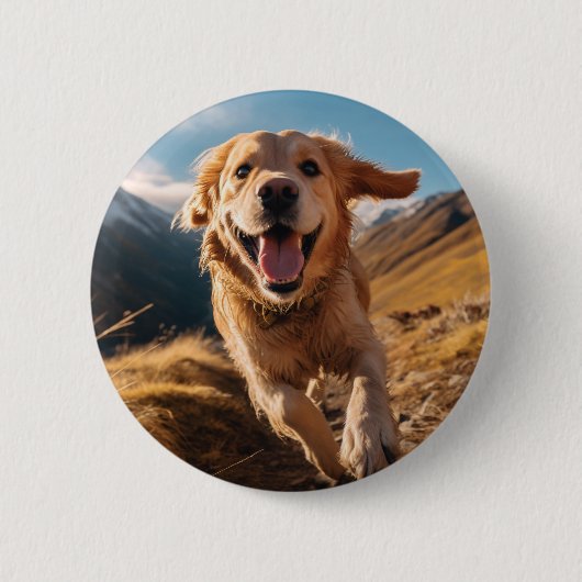 Happy Golden Retriever Running Button (Vorderseite)