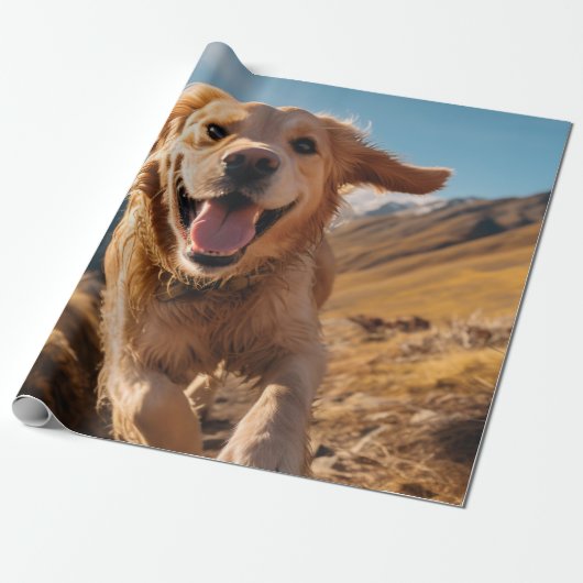 Happy Golden Retriever Running Geschenkpapier (Ungerollt)