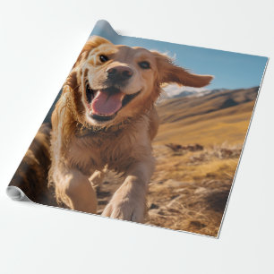 Happy Golden Retriever Running Geschenkpapier