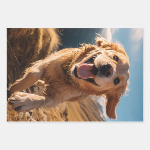Happy Golden Retriever Running Geschenkpapier Set