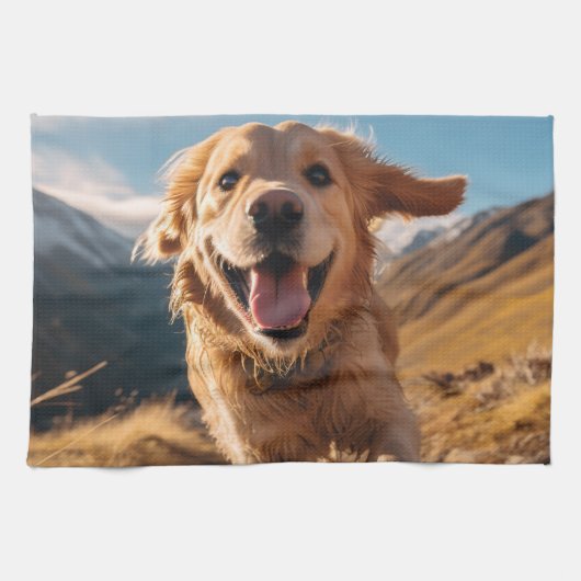Happy Golden Retriever Running Geschirrtuch (Horizontal)