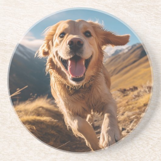 Happy Golden Retriever Running Getränkeuntersetzer (Vorne)