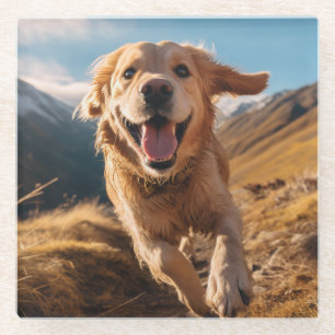 Happy Golden Retriever Running Glasuntersetzer