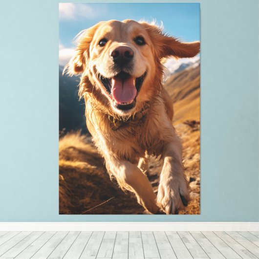 Happy Golden Retriever Running Leinwanddruck (Insitu (Holzboden))