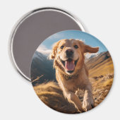 Happy Golden Retriever Running Magnet (Vorderseite/Rückseite)