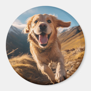 Happy Golden Retriever Running Magnet