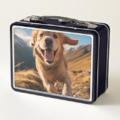 Happy Golden Retriever Running Metall Brotdose (Rückseite)