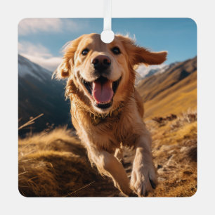 Happy Golden Retriever Running Ornament Aus Metall