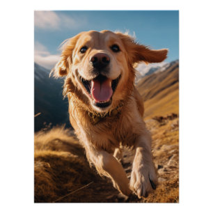 Happy Golden Retriever Running Poster