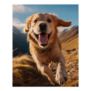 Happy Golden Retriever Running Poster