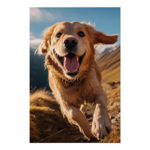 Happy Golden Retriever Running Poster