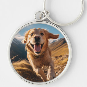 Happy Golden Retriever Running Schlüsselanhänger