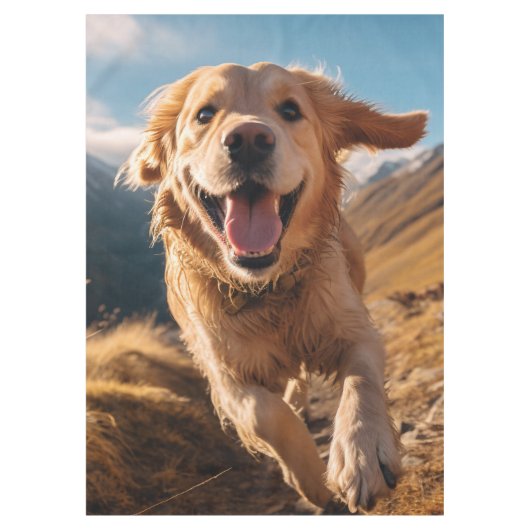 Happy Golden Retriever Running Tischdecke (Vorderseite)