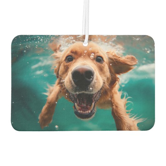 Happy Golden Retriever Schwimmen unter Wasser Autolufterfrischer (Rückseite)