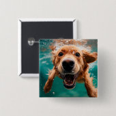 Happy Golden Retriever Schwimmen unter Wasser Button (Vorne & Hinten)