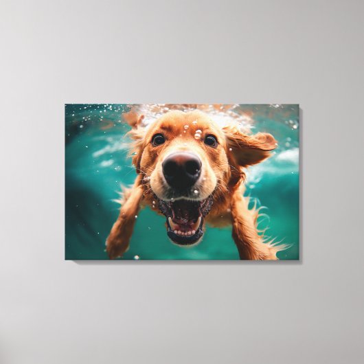Happy Golden Retriever Schwimmen unter Wasser Leinwanddruck (Vorderseite)