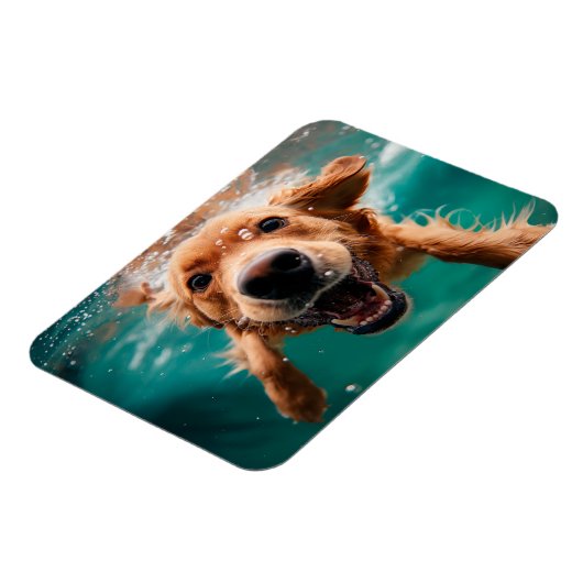 Happy Golden Retriever Schwimmen unter Wasser Magnet (Linke Seite)