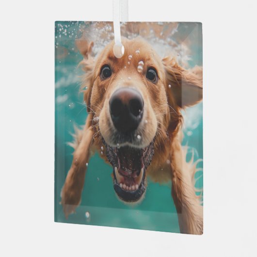 Happy Golden Retriever Schwimmen unter Wasser Ornament Aus Glas (Vorderseite links)