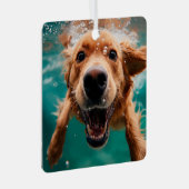 Happy Golden Retriever Schwimmen unter Wasser Ornament Aus Metall (Vorderseite Rechts)