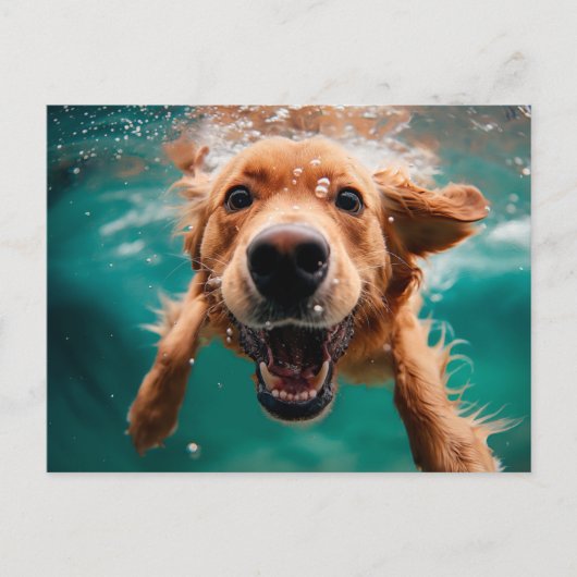 Happy Golden Retriever Schwimmen unter Wasser Postkarte (Vorderseite)