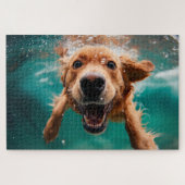 Happy Golden Retriever Schwimmen unter Wasser Puzzle (Horizontal)