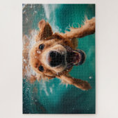 Happy Golden Retriever Schwimmen unter Wasser Puzzle (Vertikal)