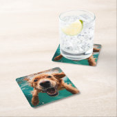 Happy Golden Retriever Schwimmen unter Wasser Rechteckiger Pappuntersetzer (Vor Ort)