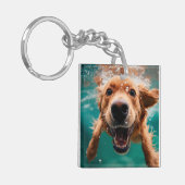 Happy Golden Retriever Schwimmen unter Wasser Schlüsselanhänger (Vorderseite links)