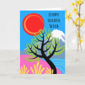 Happy Golden Week Japanischer Monte Fuji Karte (Gelbe Blume)