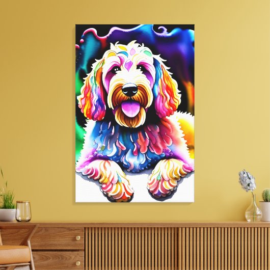 Happy Goldendoodle farbenfrohe Joyful Doodle Hund Leinwanddruck (Insitu (Wohnzimmer))