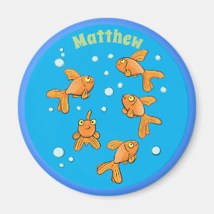 Happy Goldfish mit blauen Blasen Cartoon Magnet