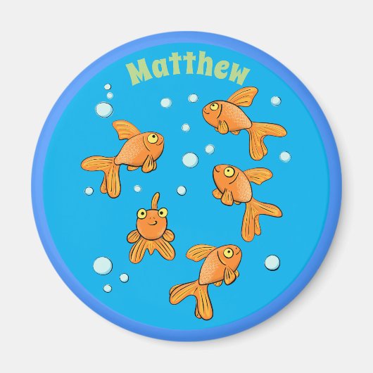 Happy Goldfish mit blauen Blasen Cartoon Magnet (Vorne)