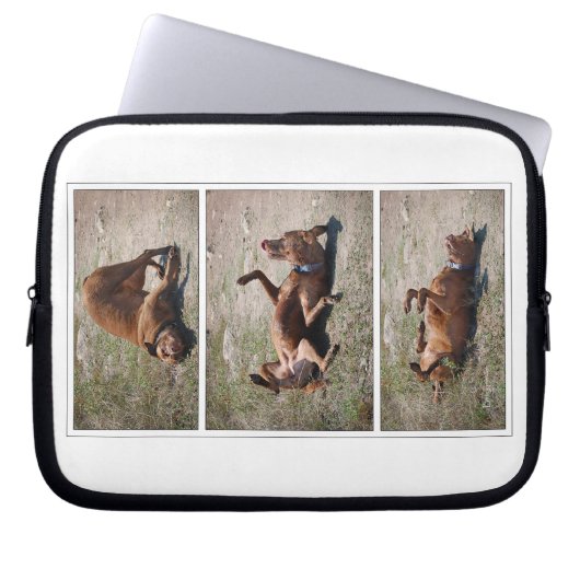 Happy Goofy Chocolate Labrador Pit Mix Dog Triptyc Laptopschutzhülle (Vorderseite)