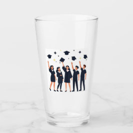 Happy Graduates Throwing Caps Celebration Glas