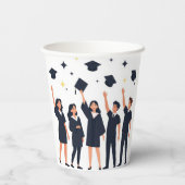 Happy Graduates Throwing Caps Celebration Pappbecher (Rückseite)