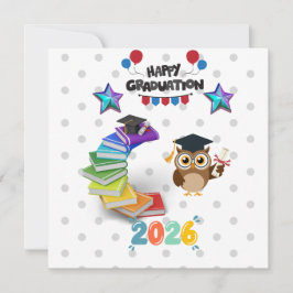 Happy Graduation 2026 - Cute Owl & Books Einladung