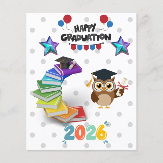 Happy Graduation 2026 - Cute Owl & Books Flyer (Vorne)