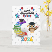 Happy Graduation 2026 - Cute Owl & Books Karte (Gelbe Blume)