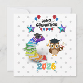 Happy Graduation 2026 - Cute Owl & Books Karte