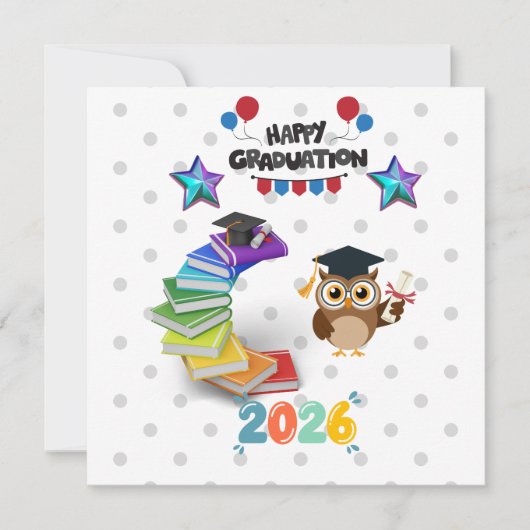 Happy Graduation 2026 - Cute Owl & Books  Karte (Vorderseite)