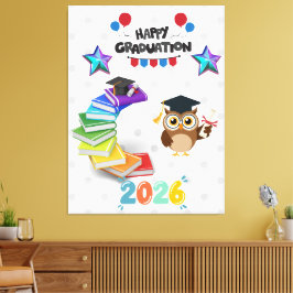 Happy Graduation 2026 - Cute Owl & Books Leinwanddruck